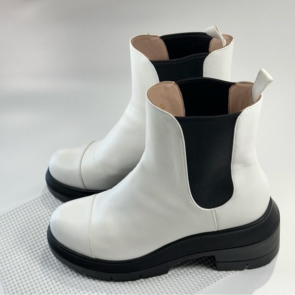 Stuart Weitzman Lug Sole Chelsea Boots White Leather Size 8 - Picture 2 of 10